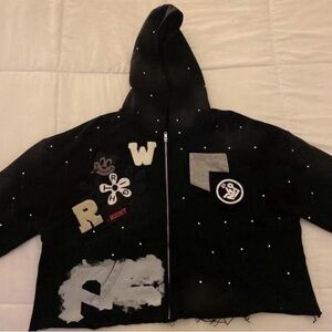 & Other Stories Black Zip-Up Sweater with Graphic Accents